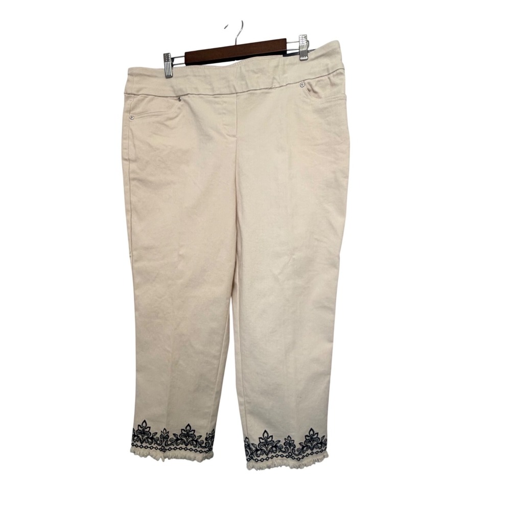 Alfred Dunner Woman's Allure Pants 18P Cream Embroidered Fringe Hem  Stretch New